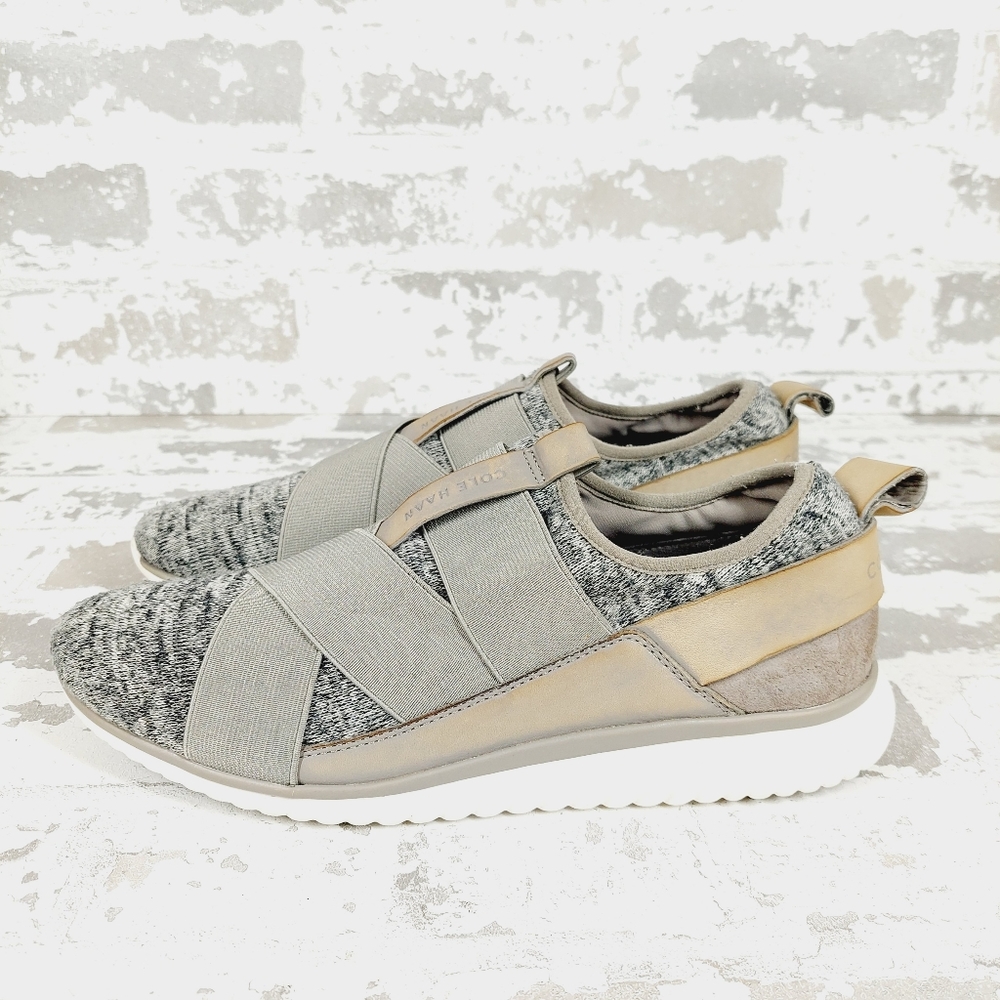 Cole Haan StudioGrand Women's Gray Slip-On Sneakers Knit Stretch Shoes